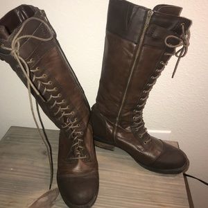 Knee high lace up brown boots